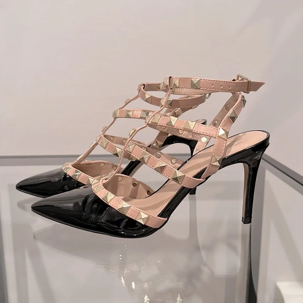 Black and nude rock stud heels